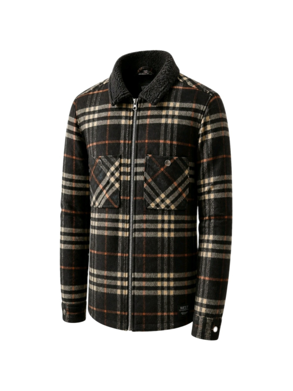WESC LIAM Adult Unisex Long-Sleeves Black/Red Plaid Fleece Shirt Jacket Large
